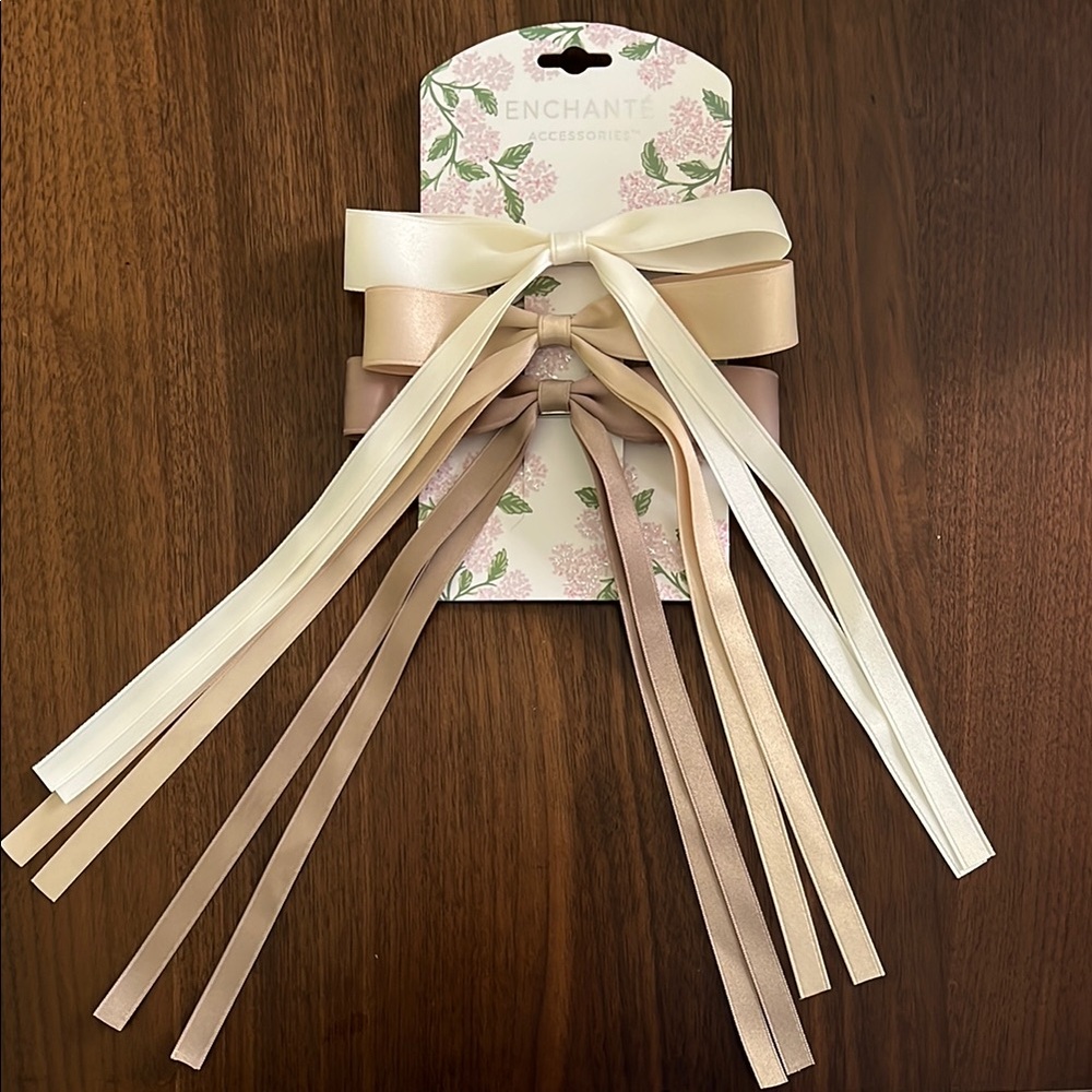 Cream and Tan Satin Hair Bow Clip